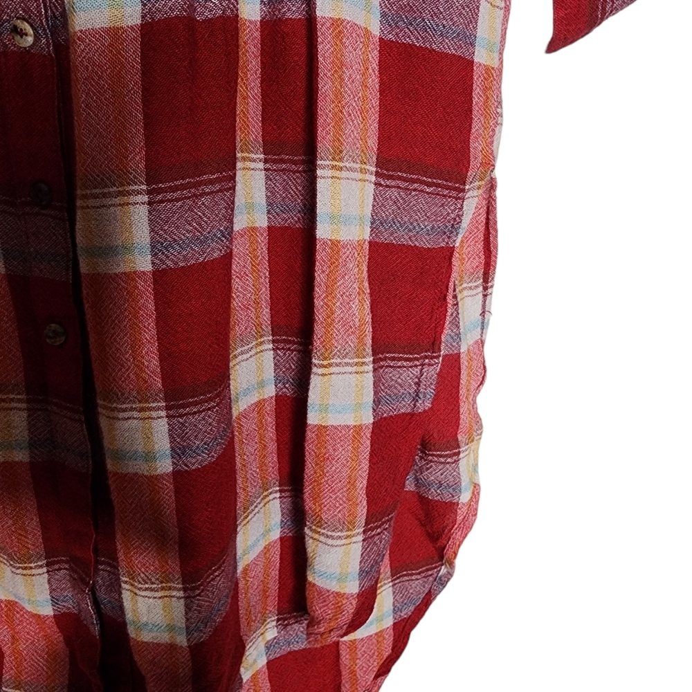Anthropologie Akemi + Kin Lucie RedPlaid Long boho Tunic Top Blouse, Size XS - Picture 6 of 10